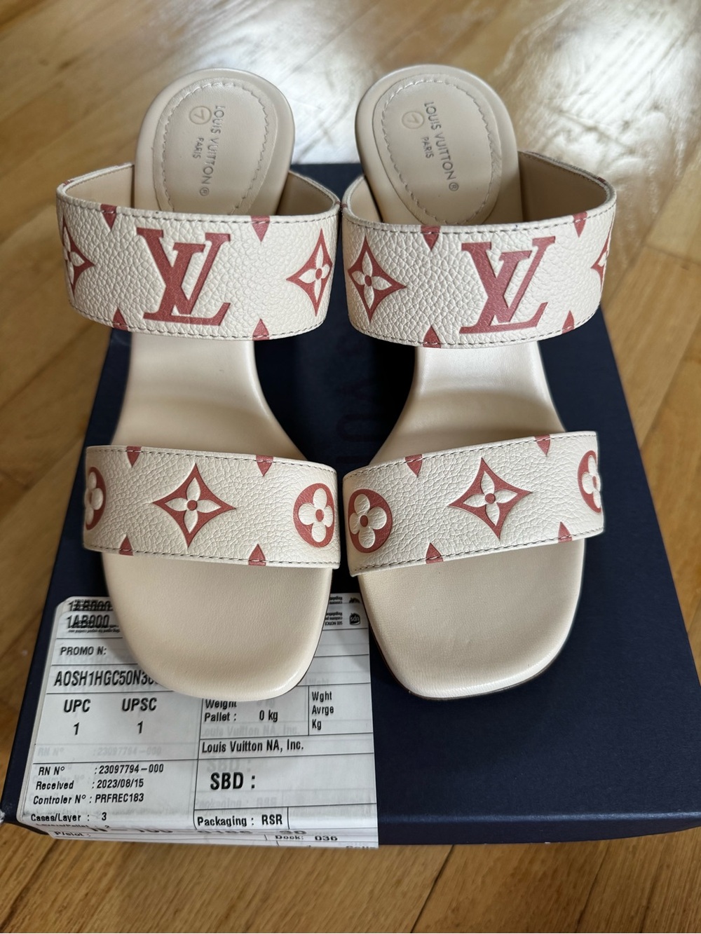 Louis Vuitton Cream & Pink Monogram Double-Strap Women Sandals